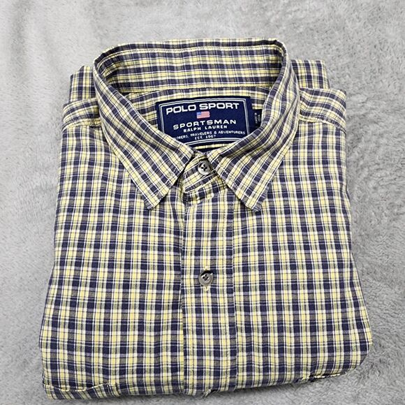 Polo Sports Sportsman Ralph Lauren Men's Yellow Blue Plaid Button Up Size XL - Picture 12 of 13